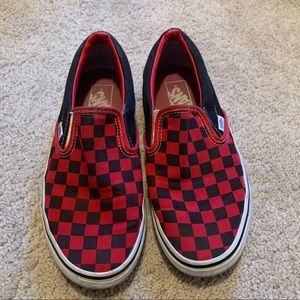 Red & Black Checkered Slip On Vans